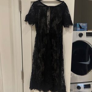 Fashion Nova Black Lace Midi Dress with Keyhole Back